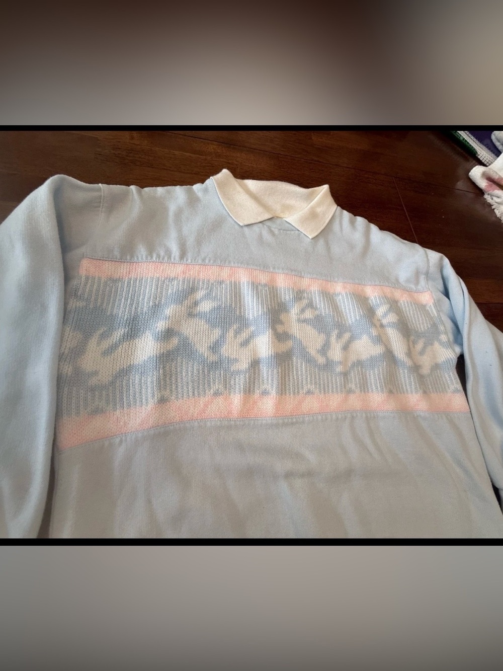 Vtg 80s  Lauren Brooke Pastel  Bunny  Collared Sweatshirt Sz M Cottagecore